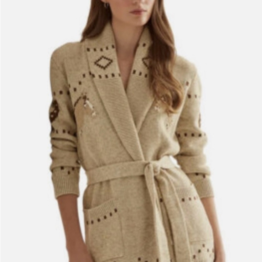 Lauren Ralph Lauren Equestrian Style Beige Belted Cardigan